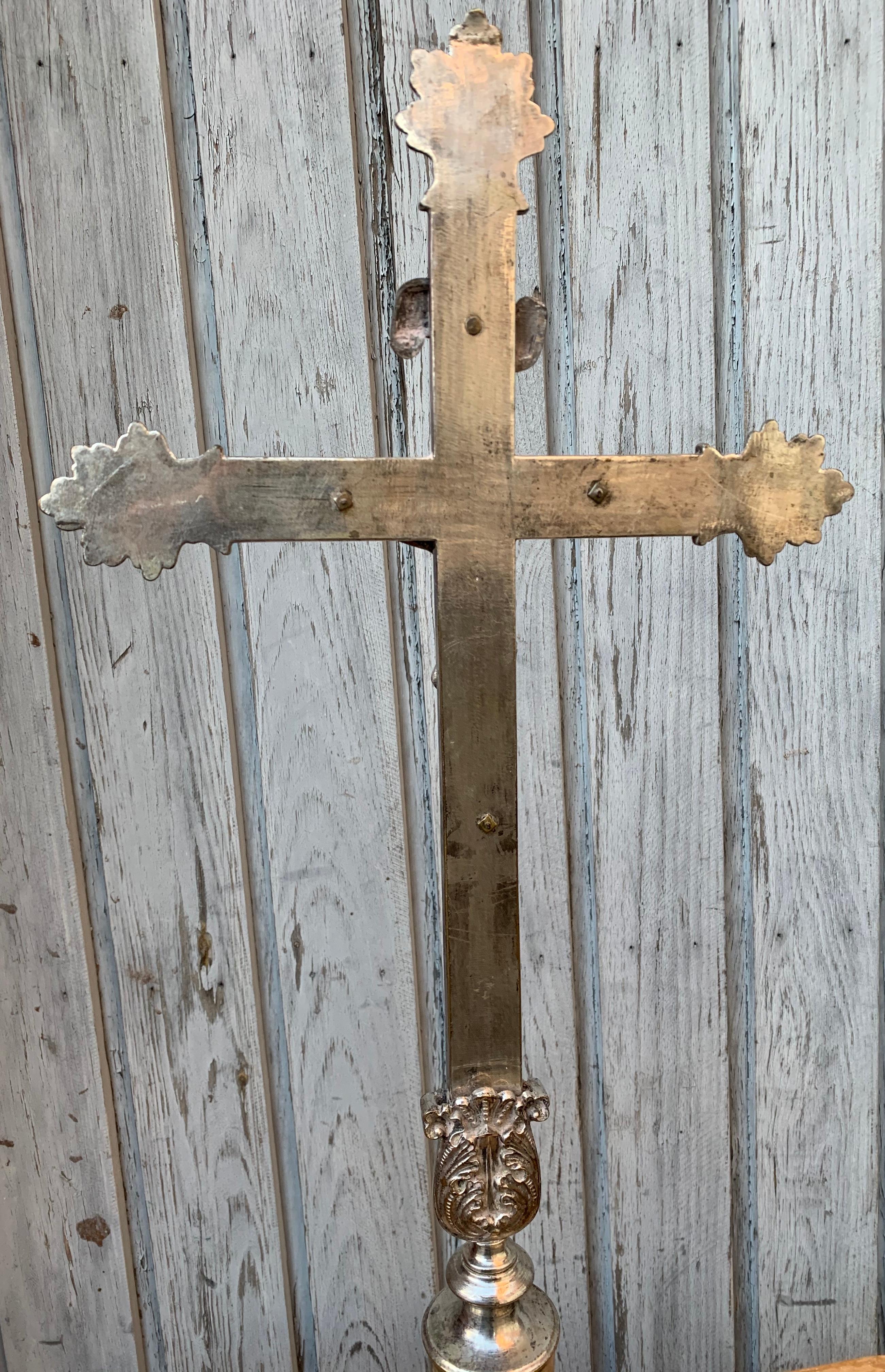 French 19th Century Altar Silvered Alter Crucifix 4
