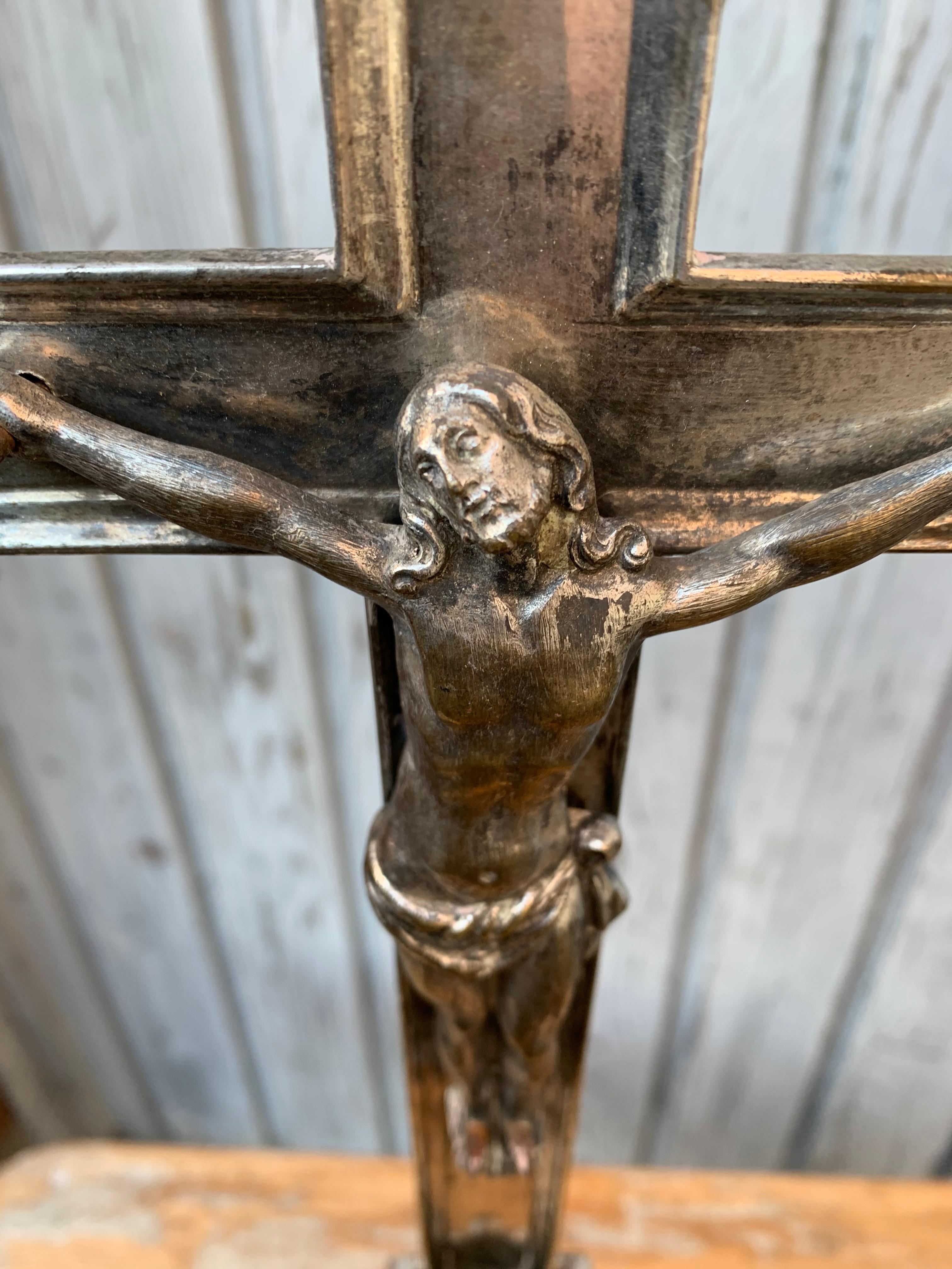 French 19th Century Altar Silvered Alter Crucifix 6