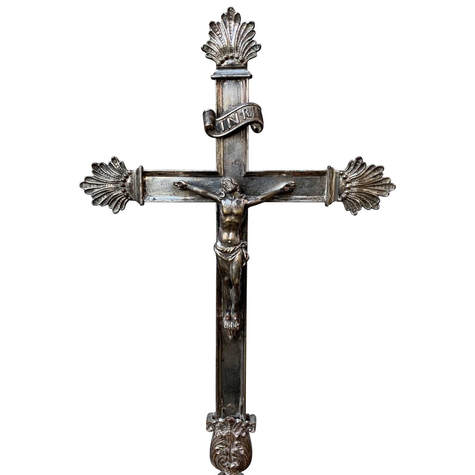 Napoleon III French 19th Century Altar Silvered Alter Crucifix