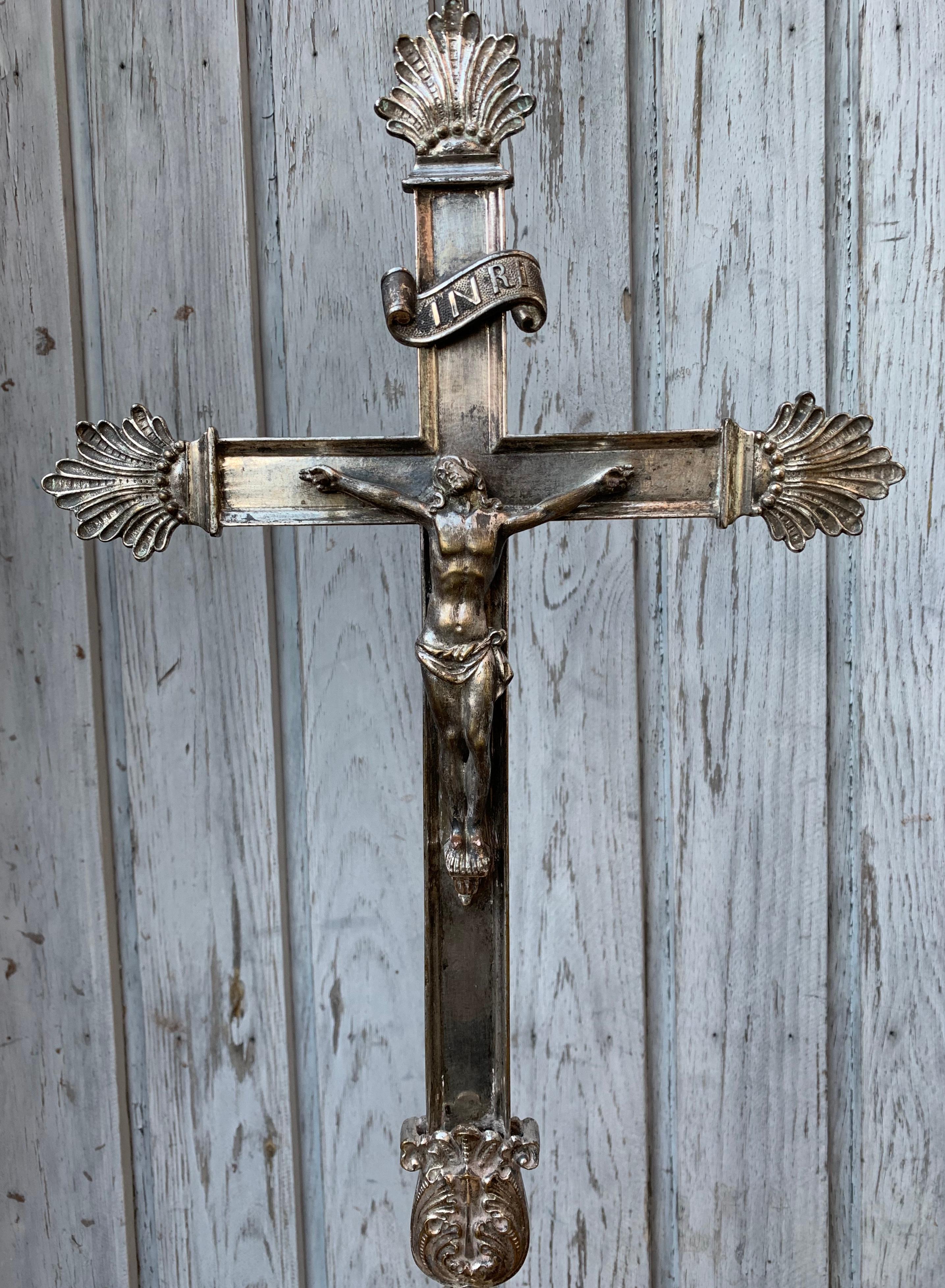 French 19th Century Altar Silvered Alter Crucifix 2