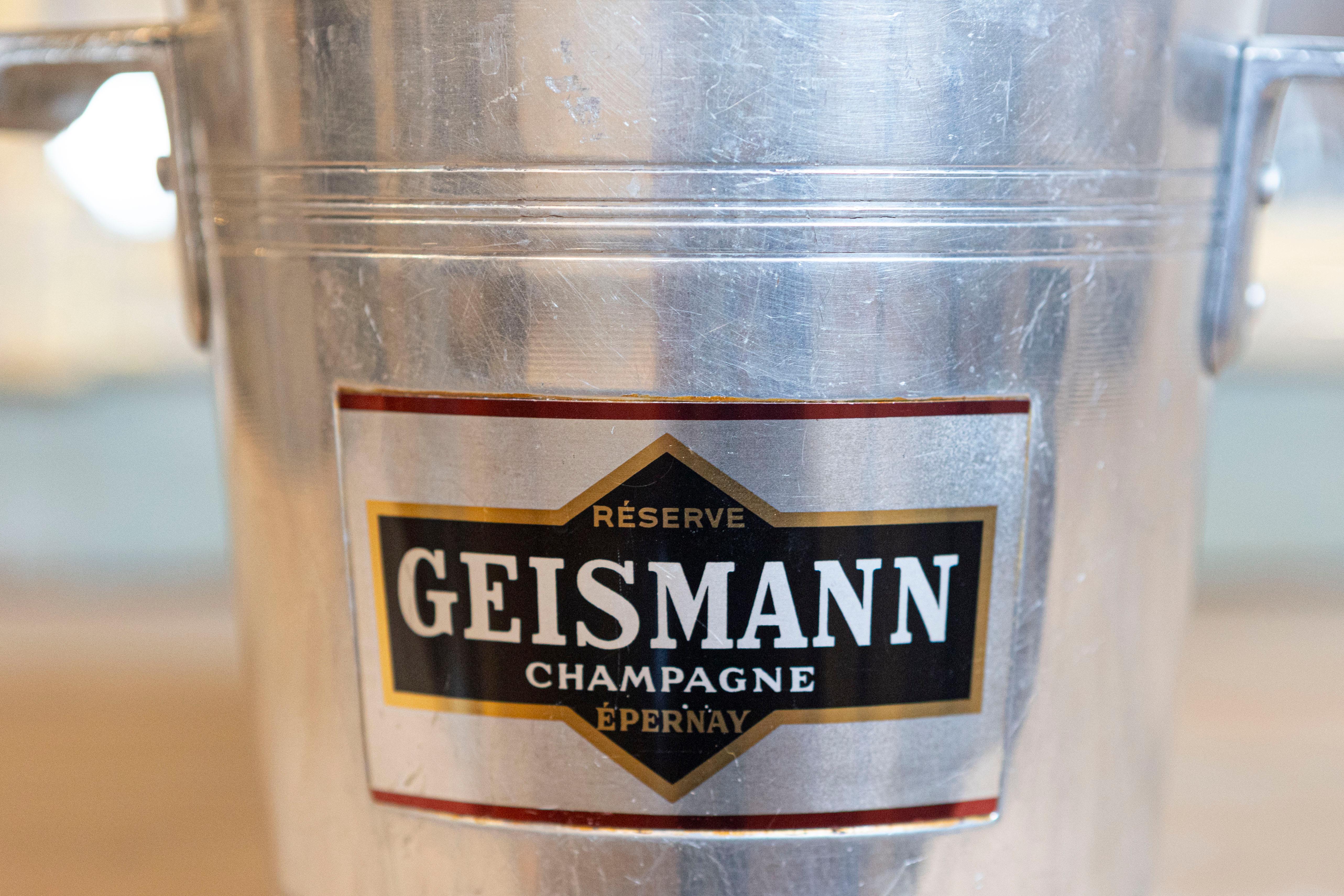 Francese Secchio da champagne francese del XIX secolo in alluminio con etichetta Geismann Epernay in vendita