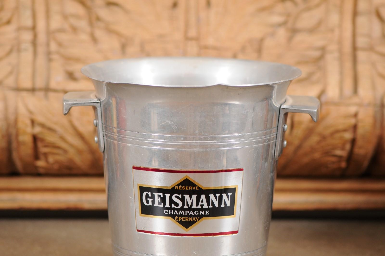 Seau à champagne français en aluminium du 19ème siècle avec étiquette Epernay de Geismann Bon état - En vente à Atlanta, GA