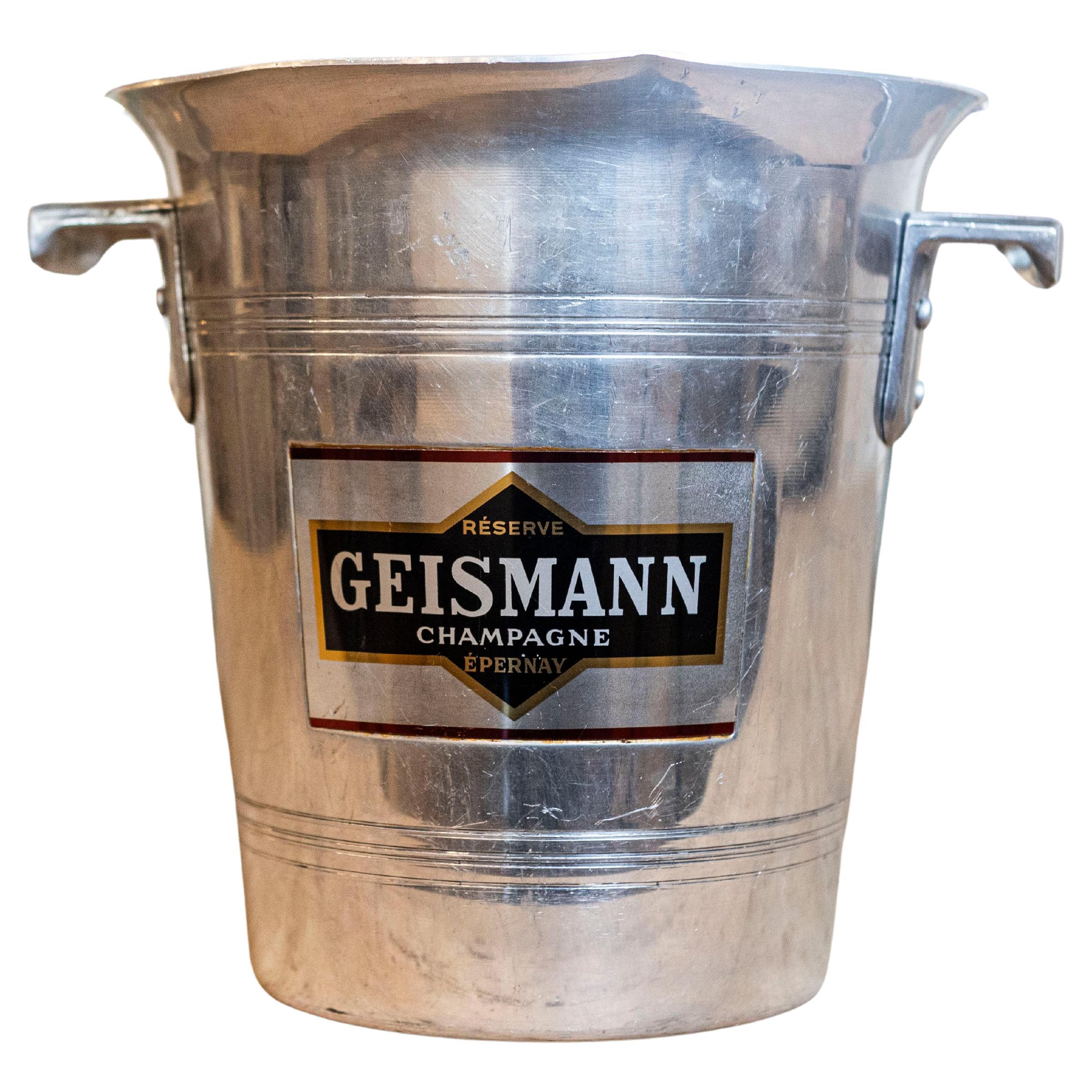 Seau à Champagne en aluminium du 19ème siècle avec Label Geismann Epernay