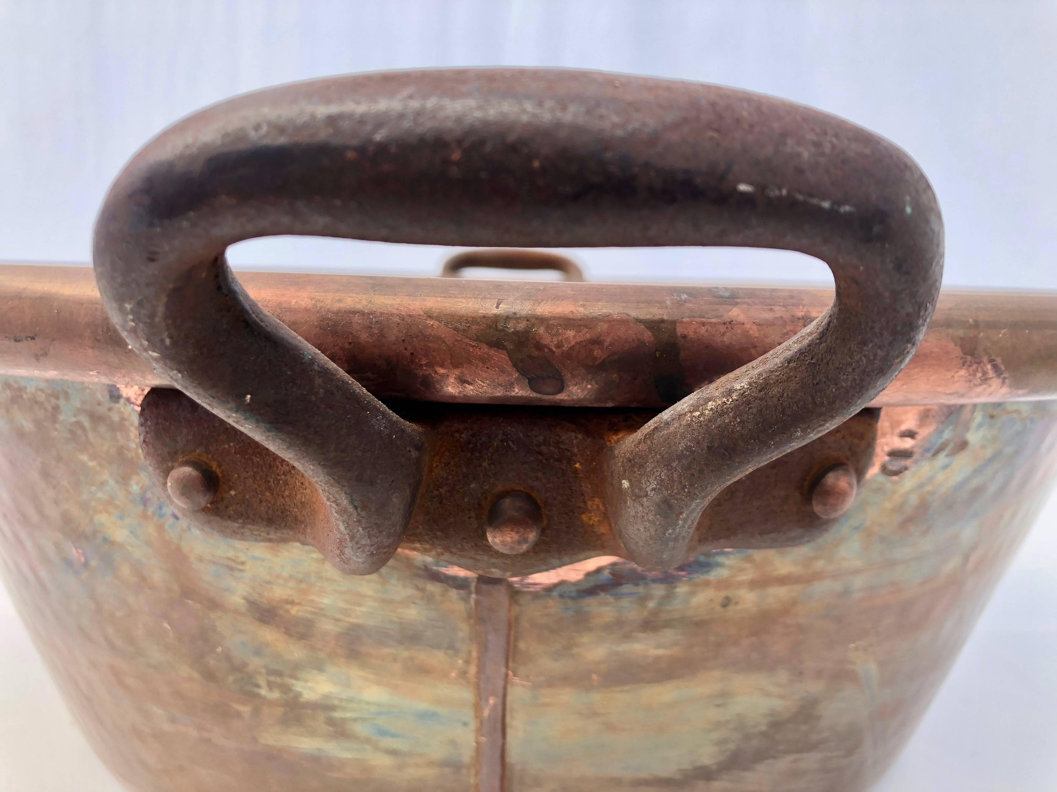 Repoussé French 19th Century Antique Copper Preserving Pan with Wrought Iron Handles For Sale