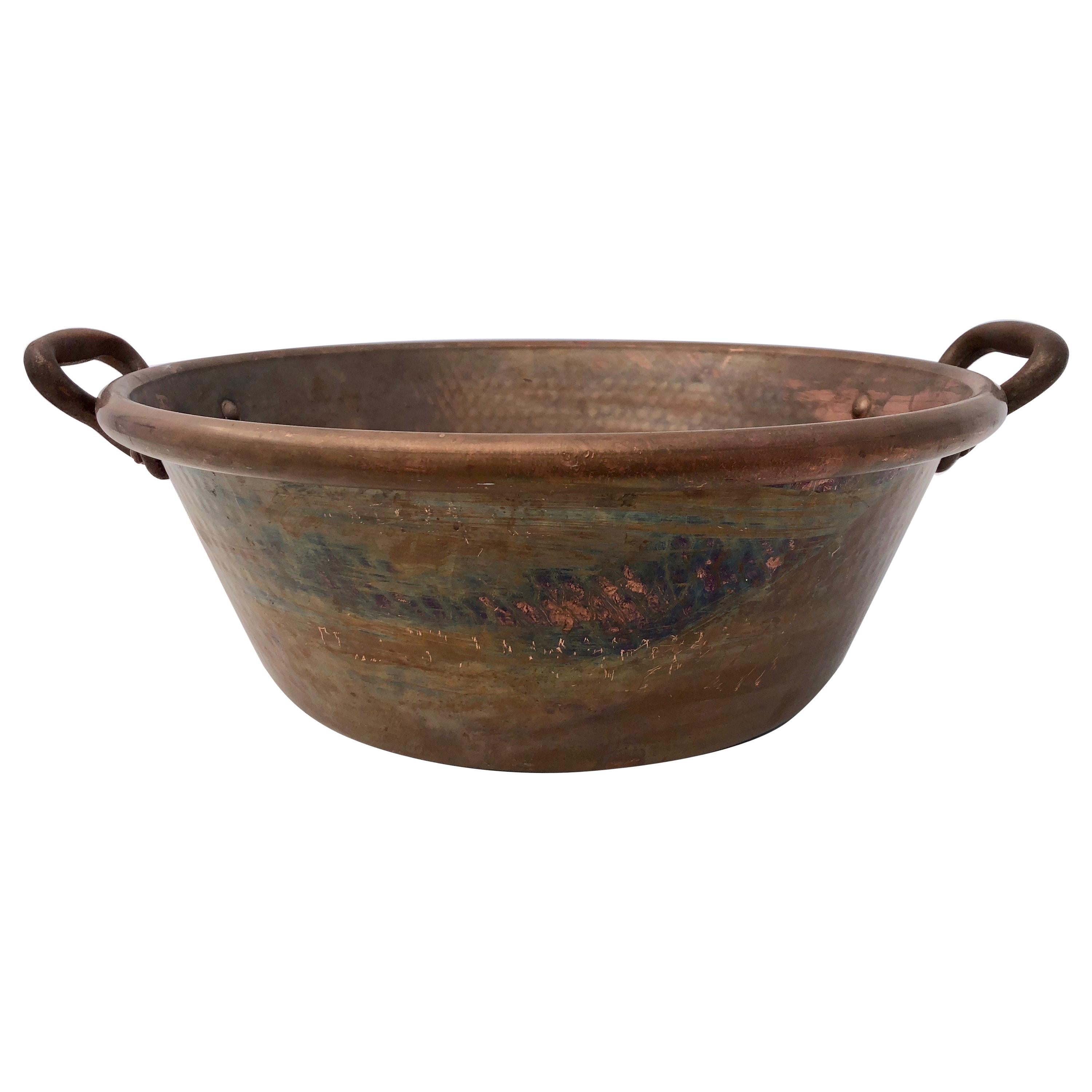 French 19th Century Antique Copper Preserving Pan with Wrought Iron Handles For Sale
