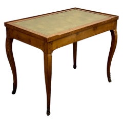 French 19th Century Antique Game / Backgammon Table, Checkerboard Leather Top