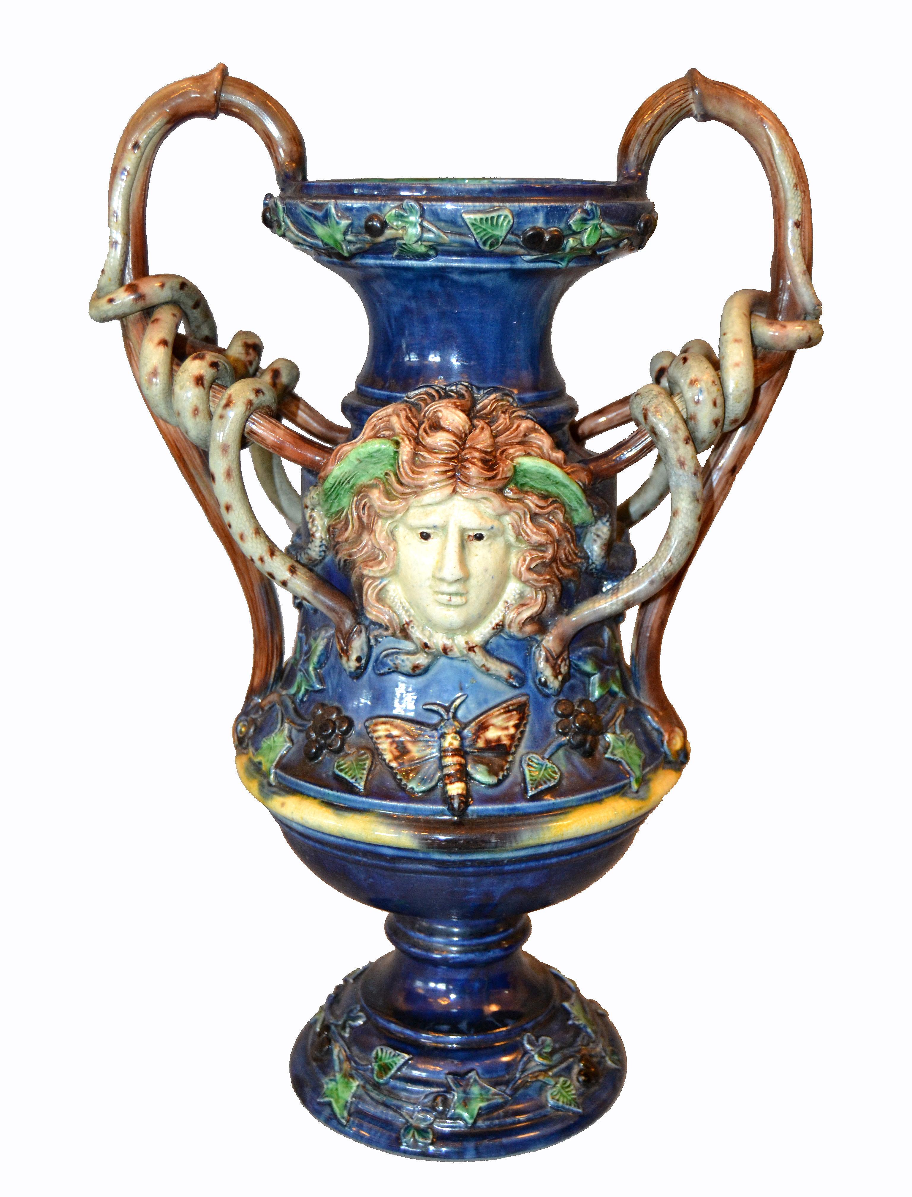 French 19th Century Antique Hand Painted Ceramic Vase Wine Decanter Wooden Riser For Sale 8