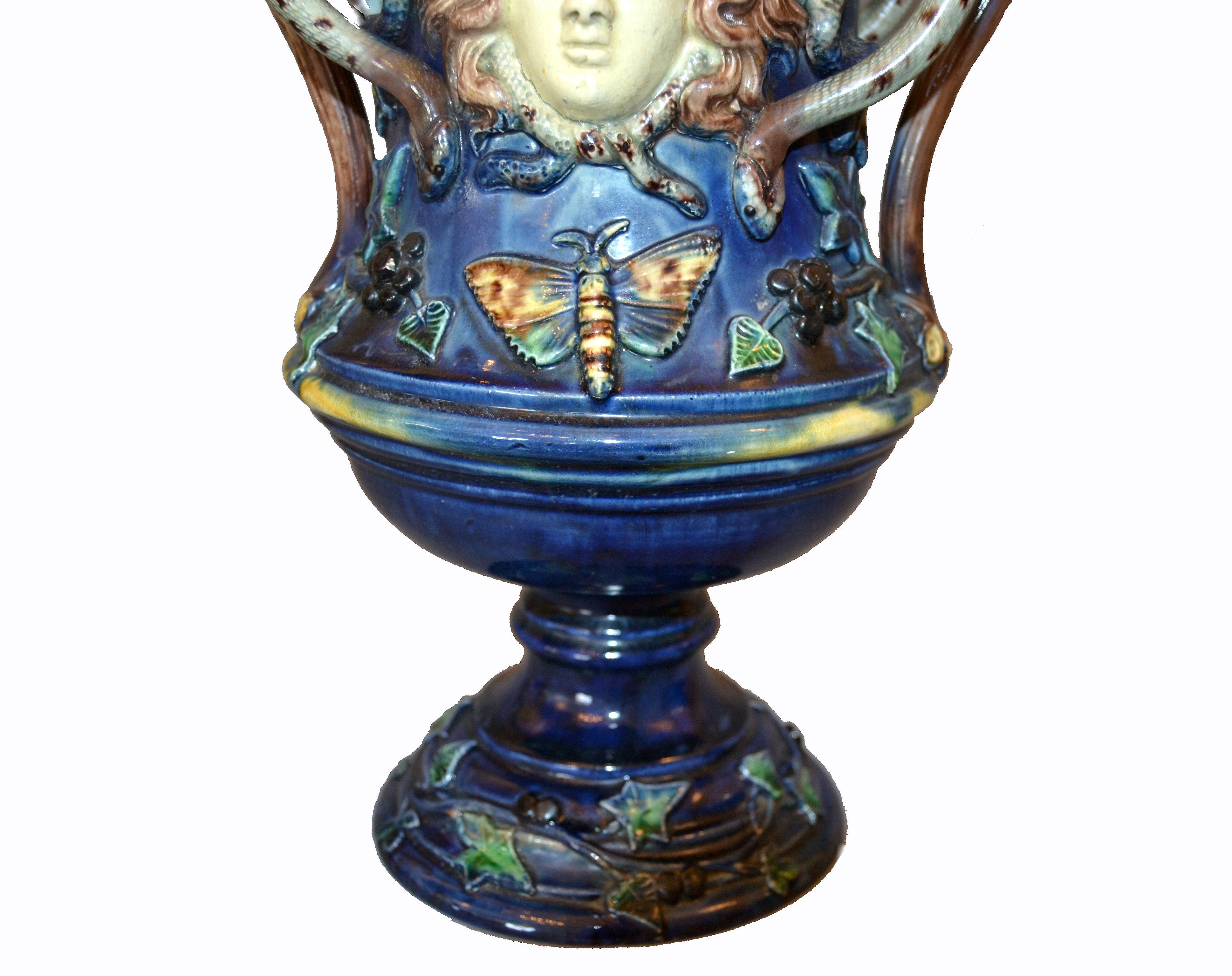 French 19th Century Antique Hand Painted Ceramic Vase Wine Decanter Wooden Riser For Sale 4