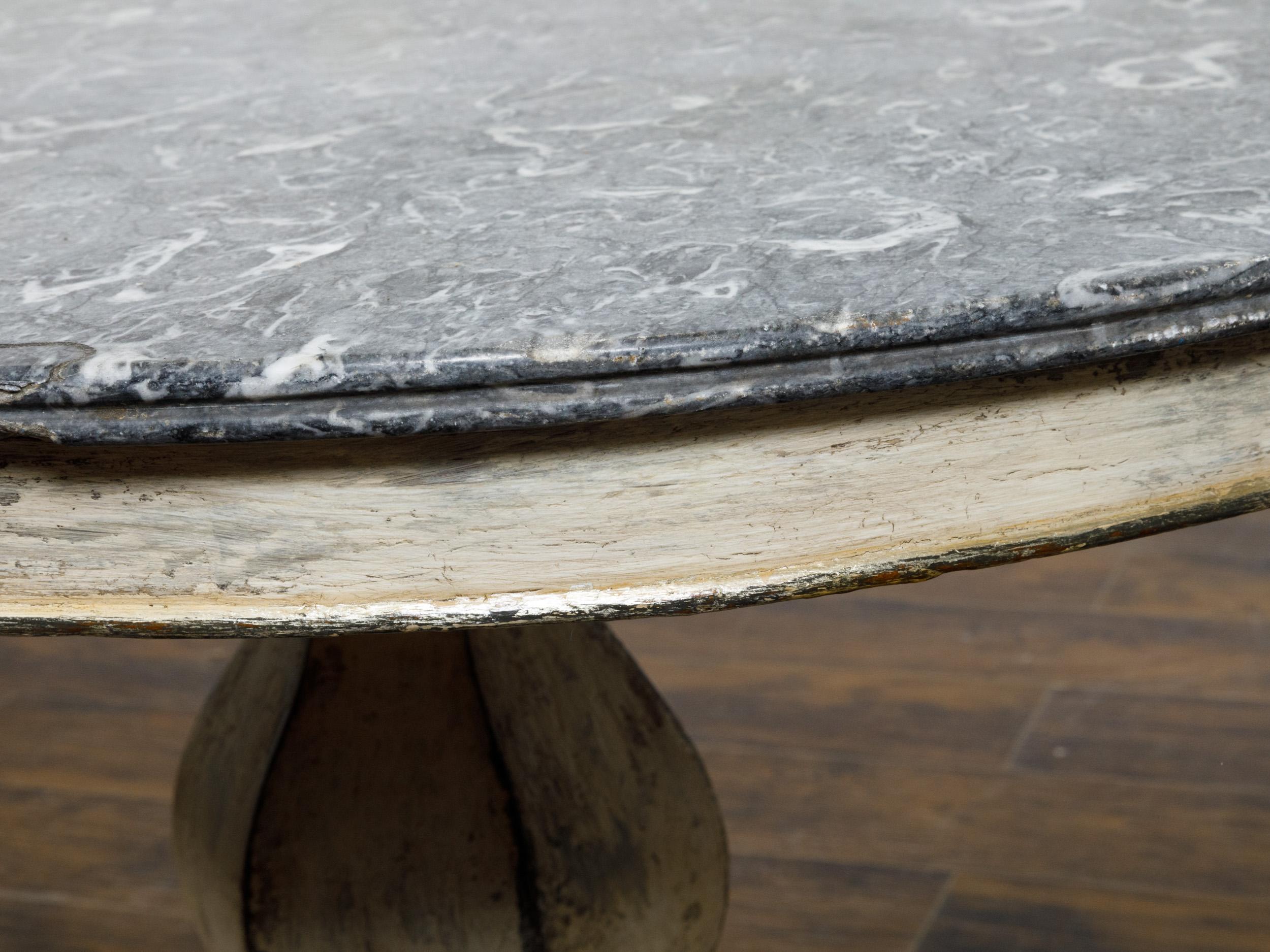French 19th Century Antique White Painted Pedestal Table with Gray Marble Top  For Sale 6