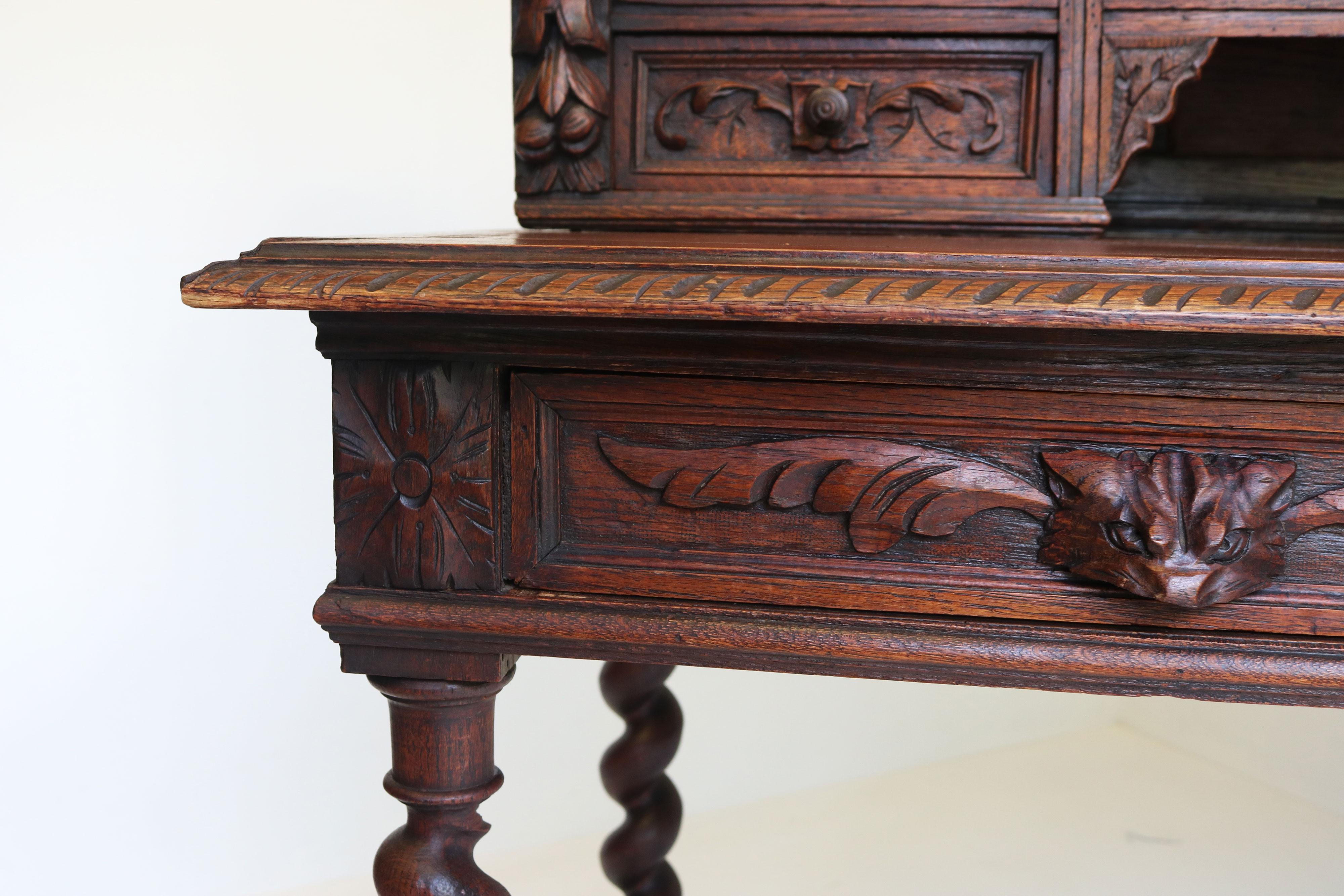 French 19th century antique writing desk Black Forest hunt Renaissance revival For Sale 3