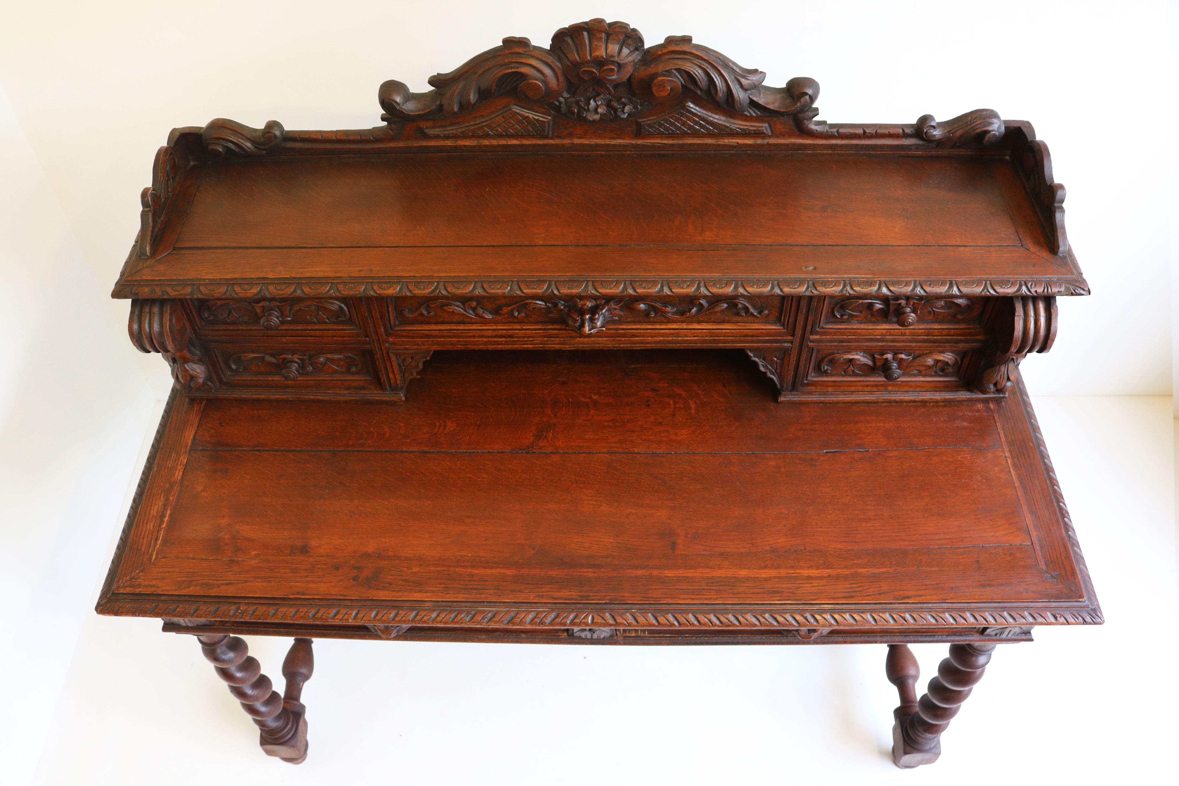 Renaissance Revival French 19th century antique writing desk Black Forest hunt Renaissance revival For Sale