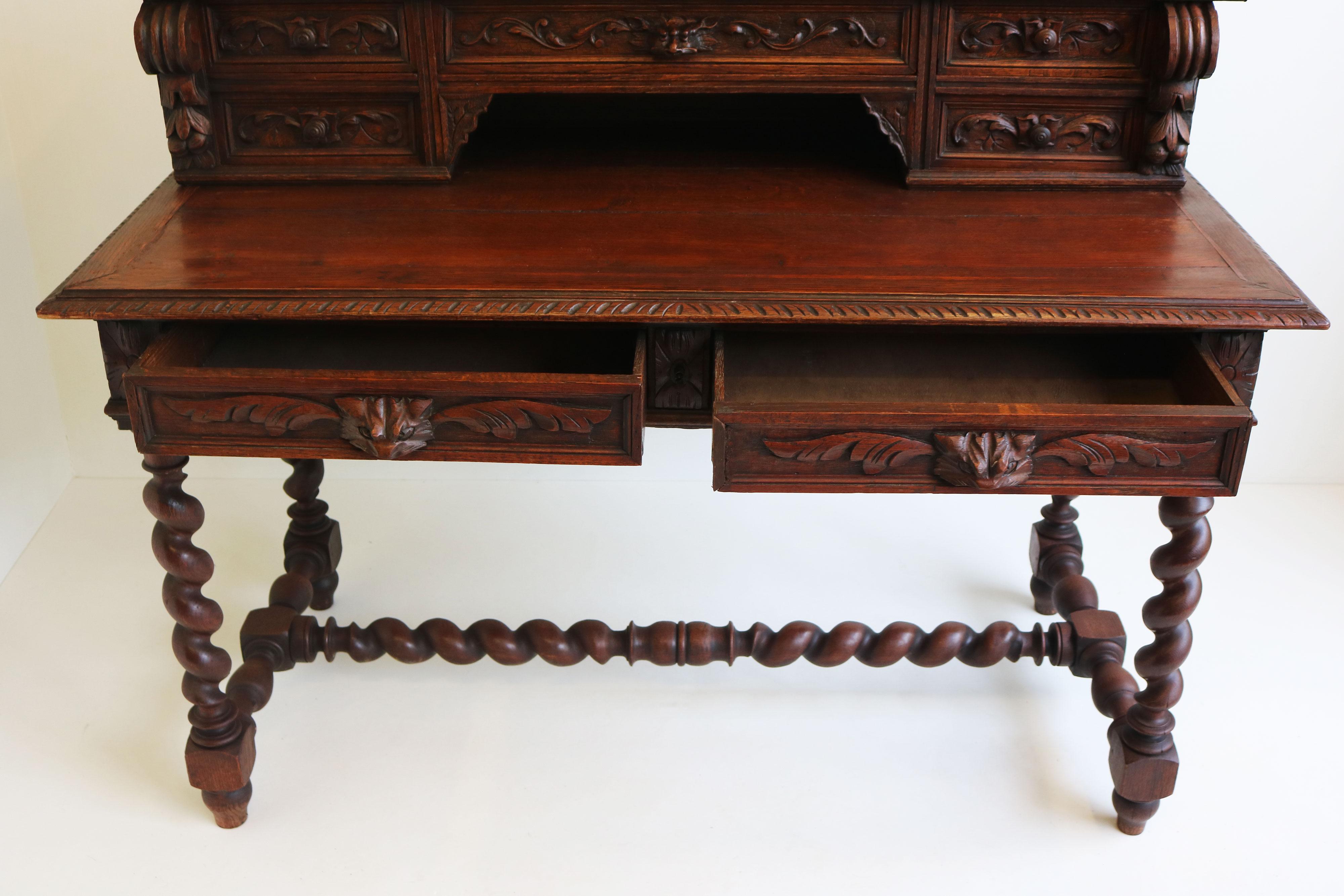 French 19th century antique writing desk Black Forest hunt Renaissance revival In Good Condition For Sale In Ijzendijke, NL