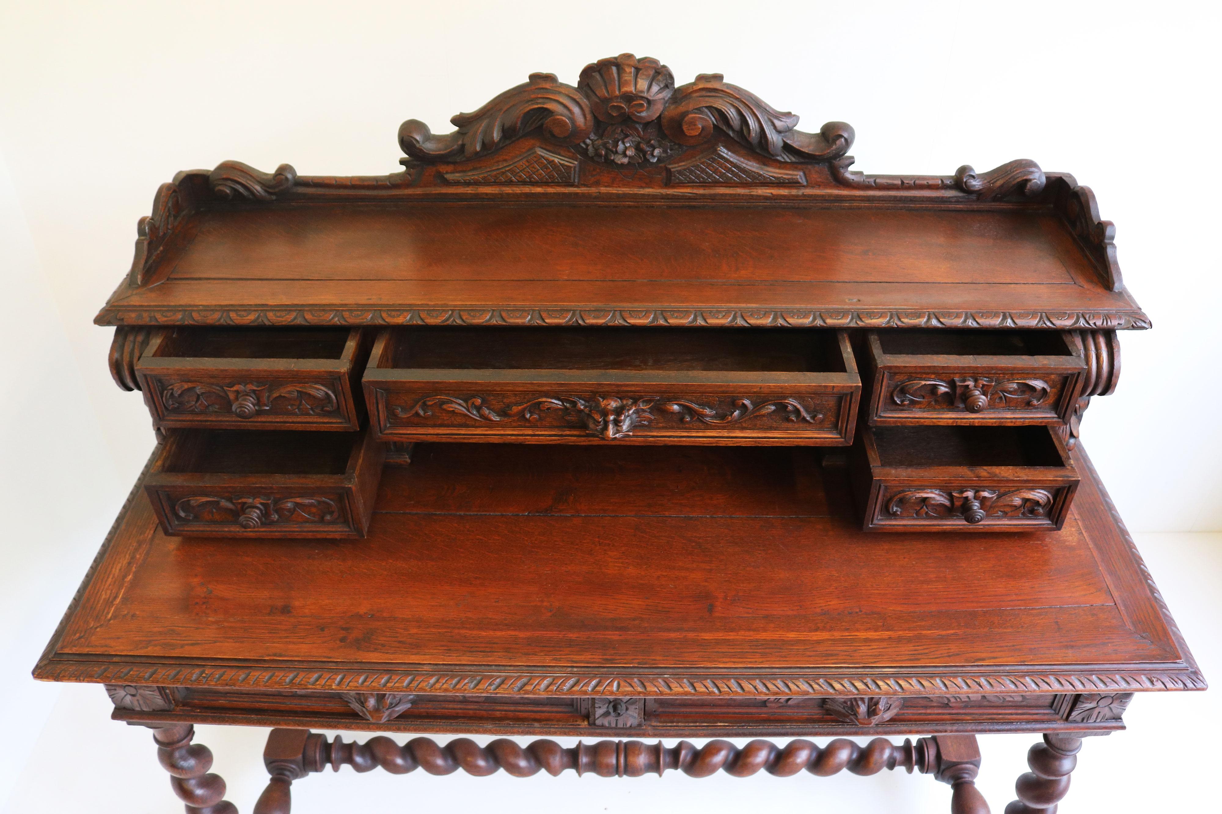 19th Century French 19th century antique writing desk Black Forest hunt Renaissance revival For Sale