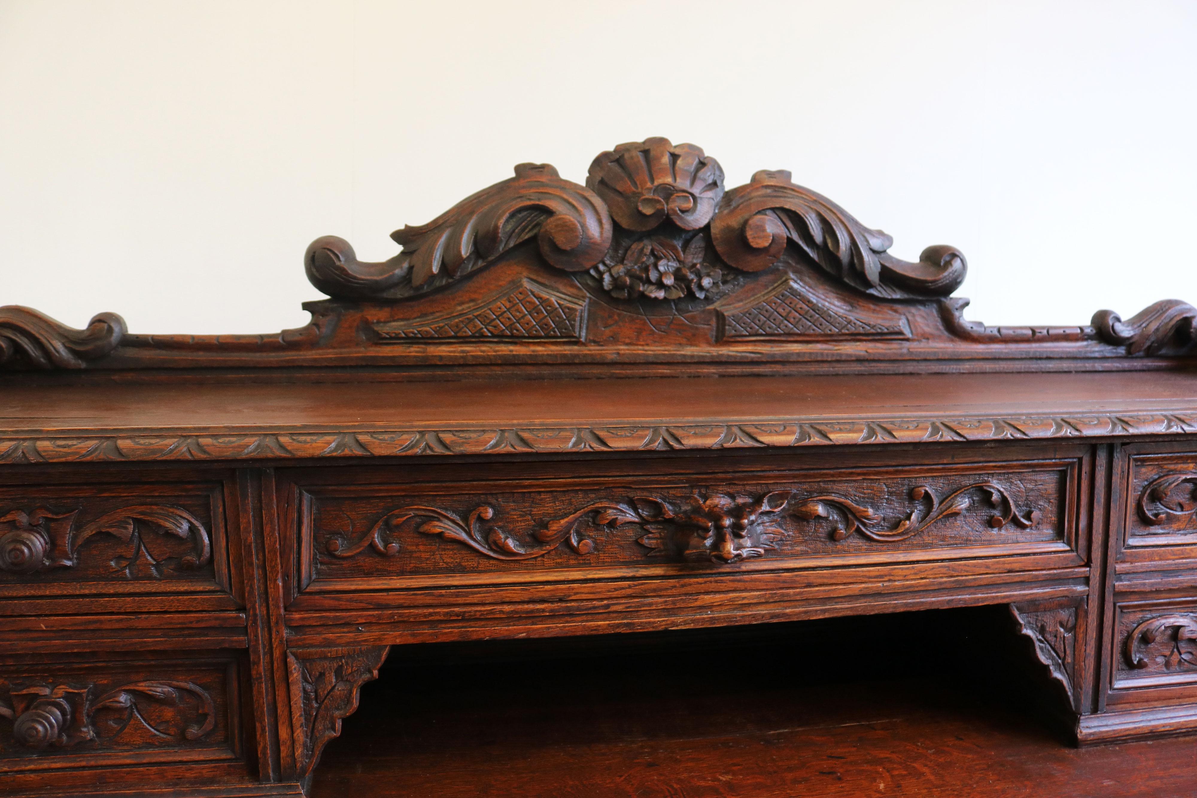 French 19th century antique writing desk Black Forest hunt Renaissance revival For Sale 1