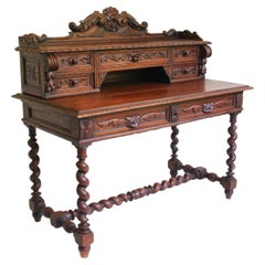 French 19th century antique writing desk Black Forest hunt Renaissance revival