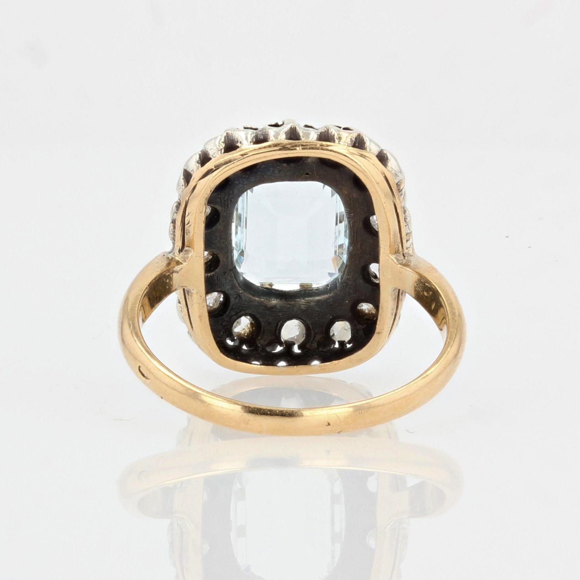 French 19th Century Aquamarine Diamonds 18 Karat Yellow Gold Ring For Sale 4