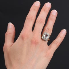 French 19th Century Aquamarine Diamonds 18 Karat Yellow Gold Ring