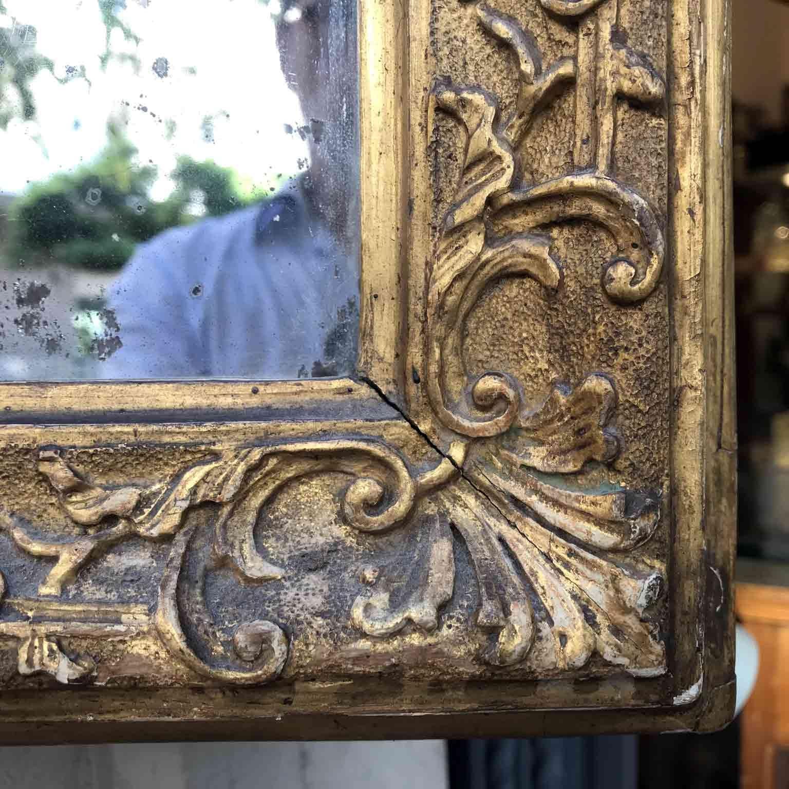French 19th Century Arched Mirror Carved Giltwood Frame Mercury Glass 4