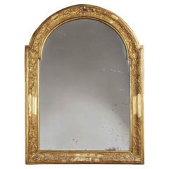 French 19th Century Arched Mirror Carved Giltwood Frame Mercury Glass