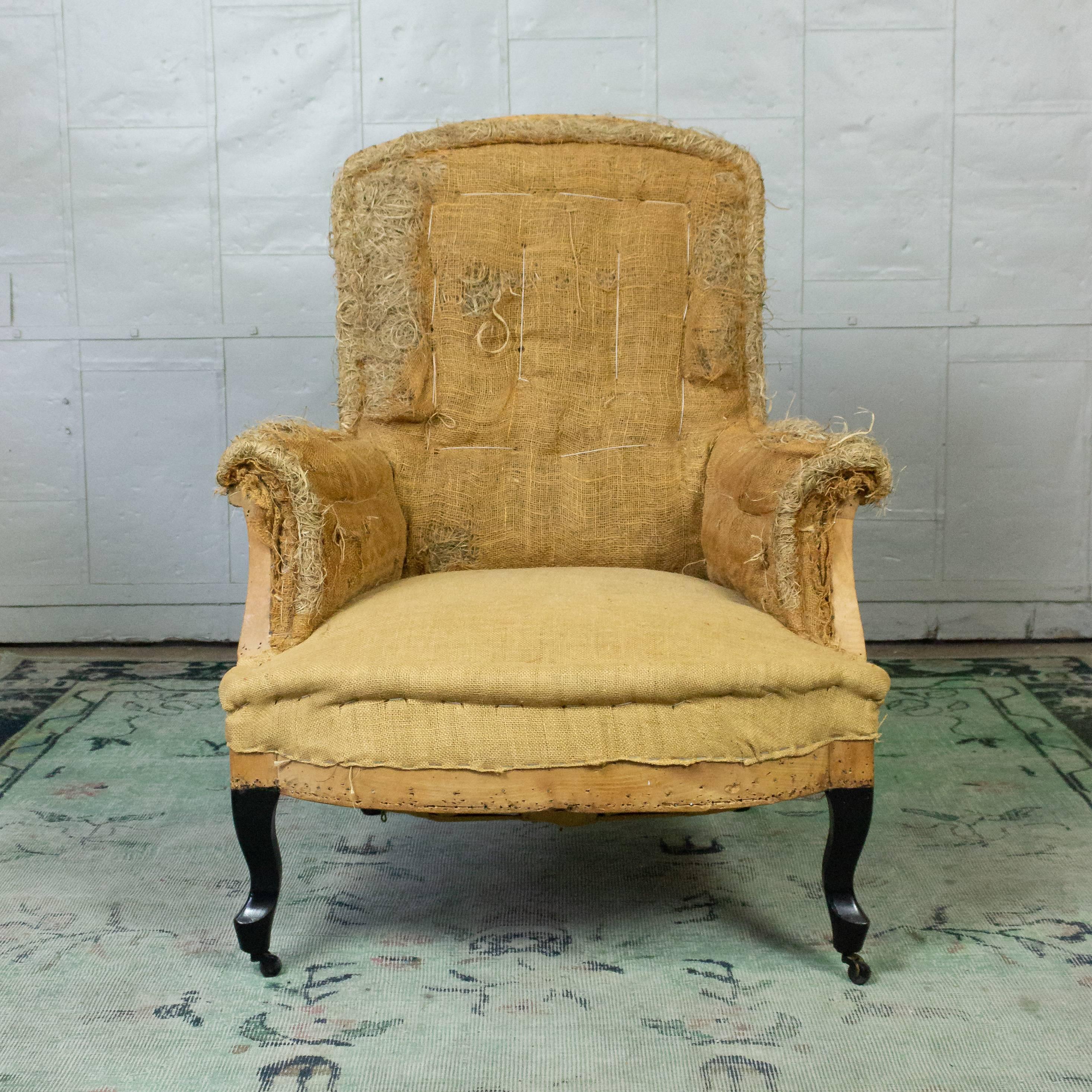 French 19th Century Armchair in Burlap 5