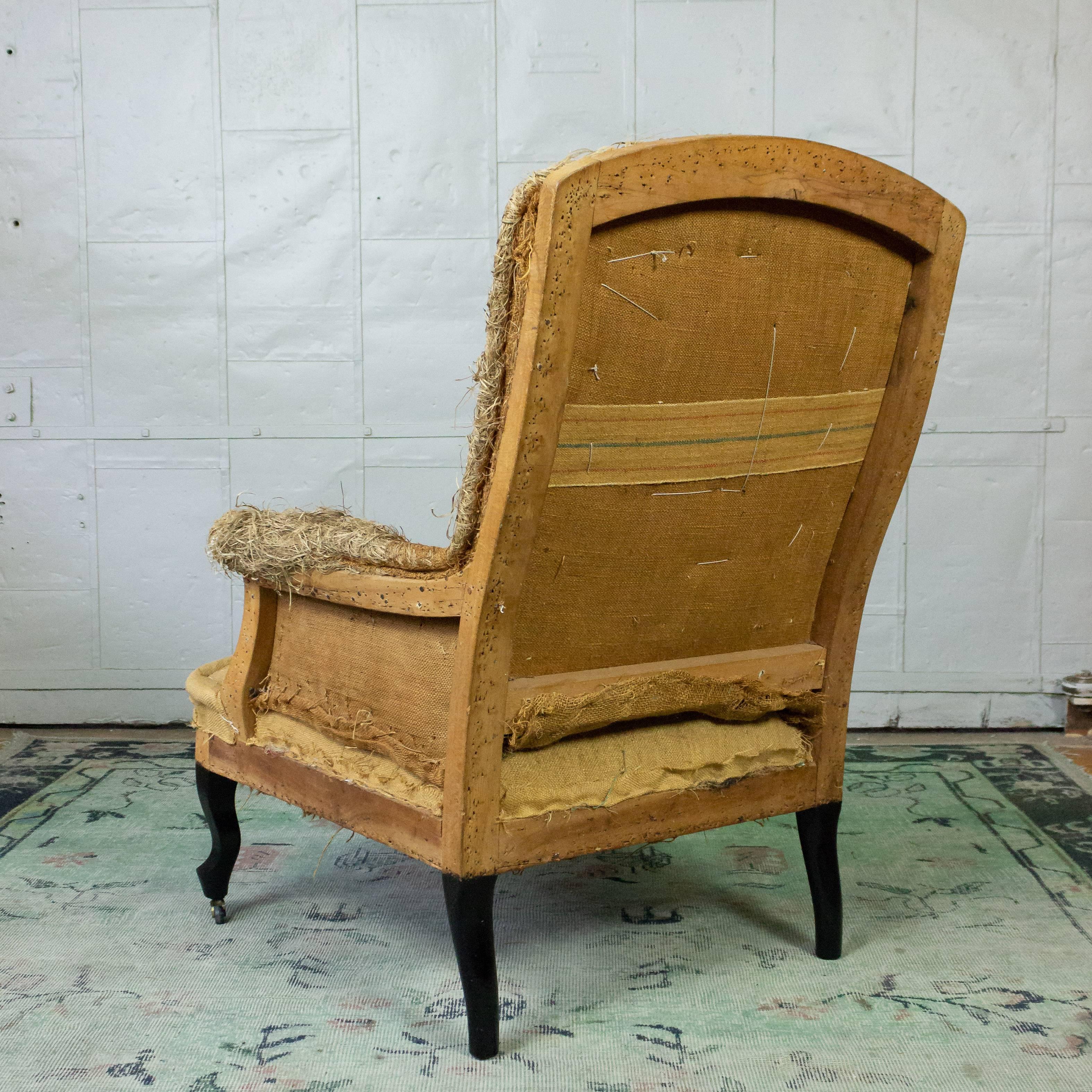 French 19th Century Armchair in Burlap In Good Condition In Buchanan, NY