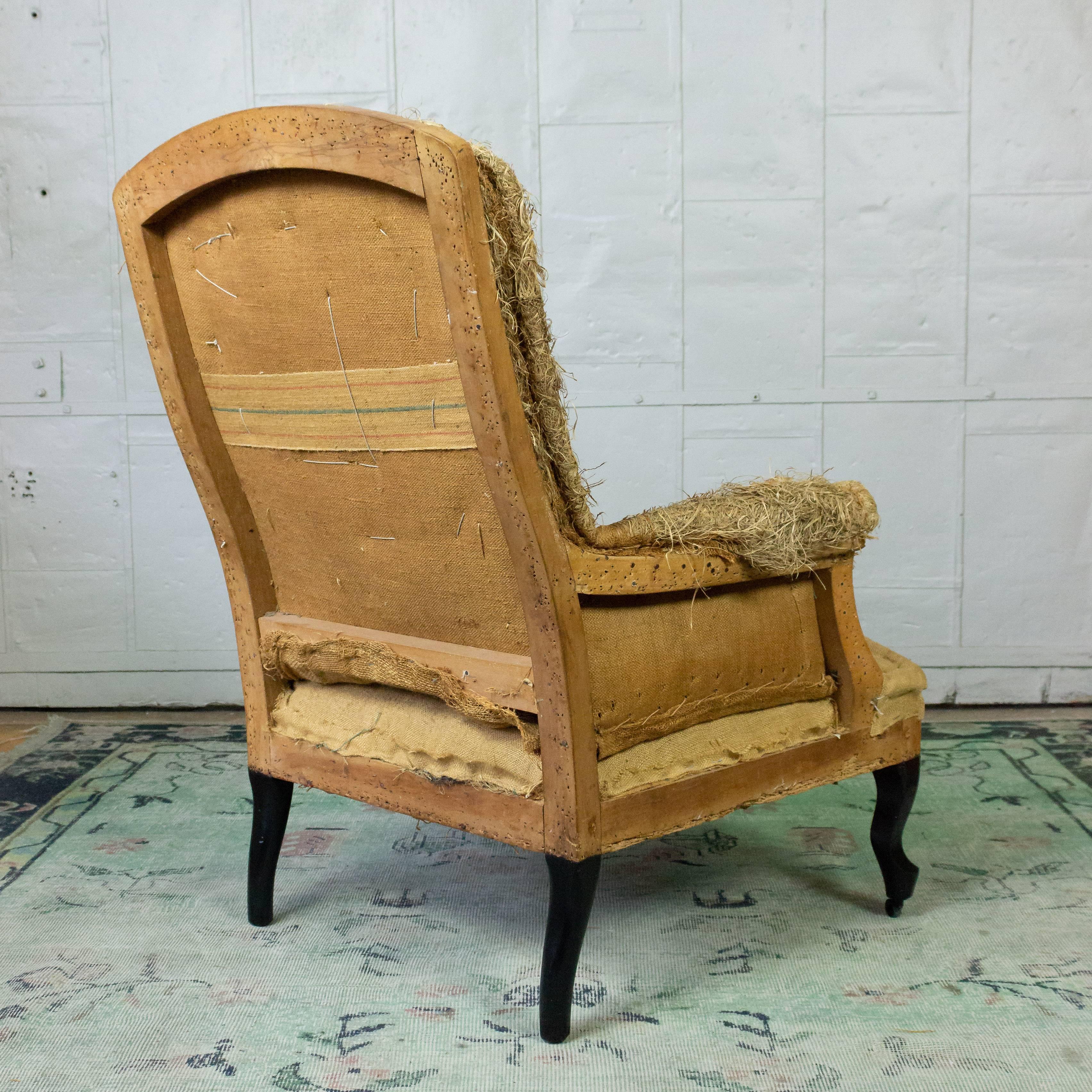 French 19th Century Armchair in Burlap 2