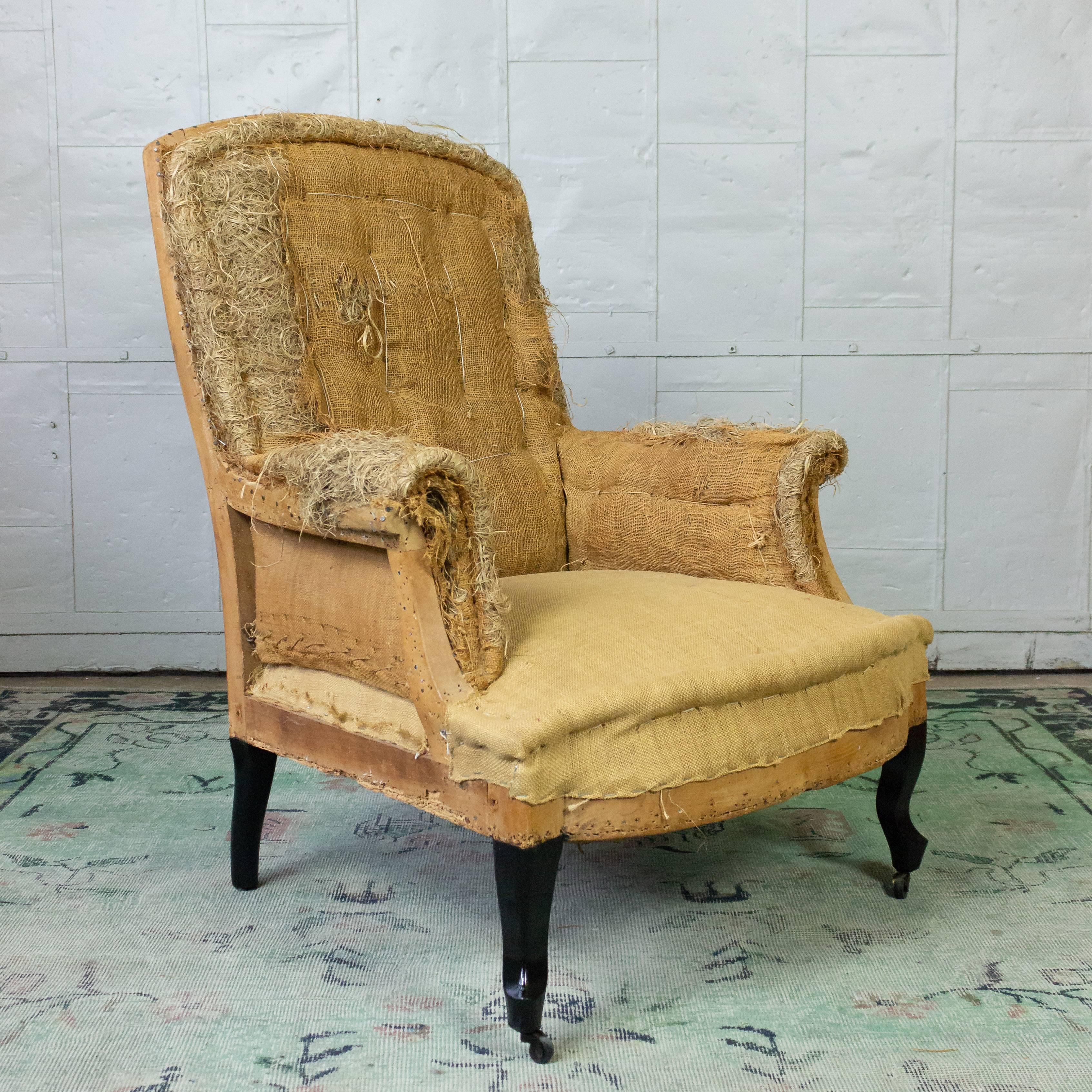 French 19th Century Armchair in Burlap 4