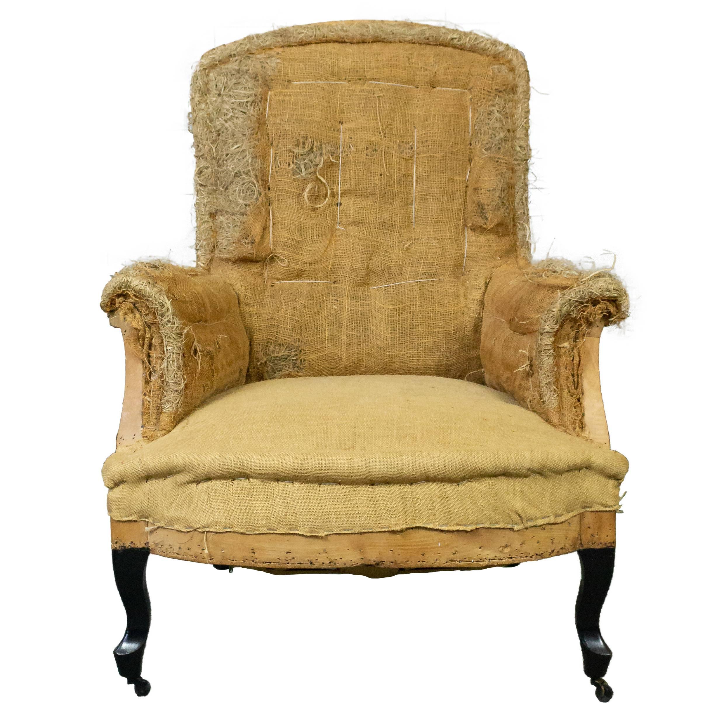 French 19th Century Armchair in Burlap