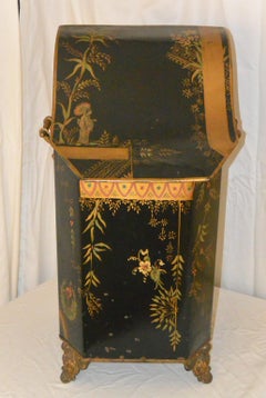 French 19th Century Art Nouveau Chinoiserie Decorated Tole Coal Hod and Liner