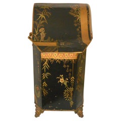 Used French 19th Century Art Nouveau Chinoiserie Decorated Tole Coal Hod and Liner