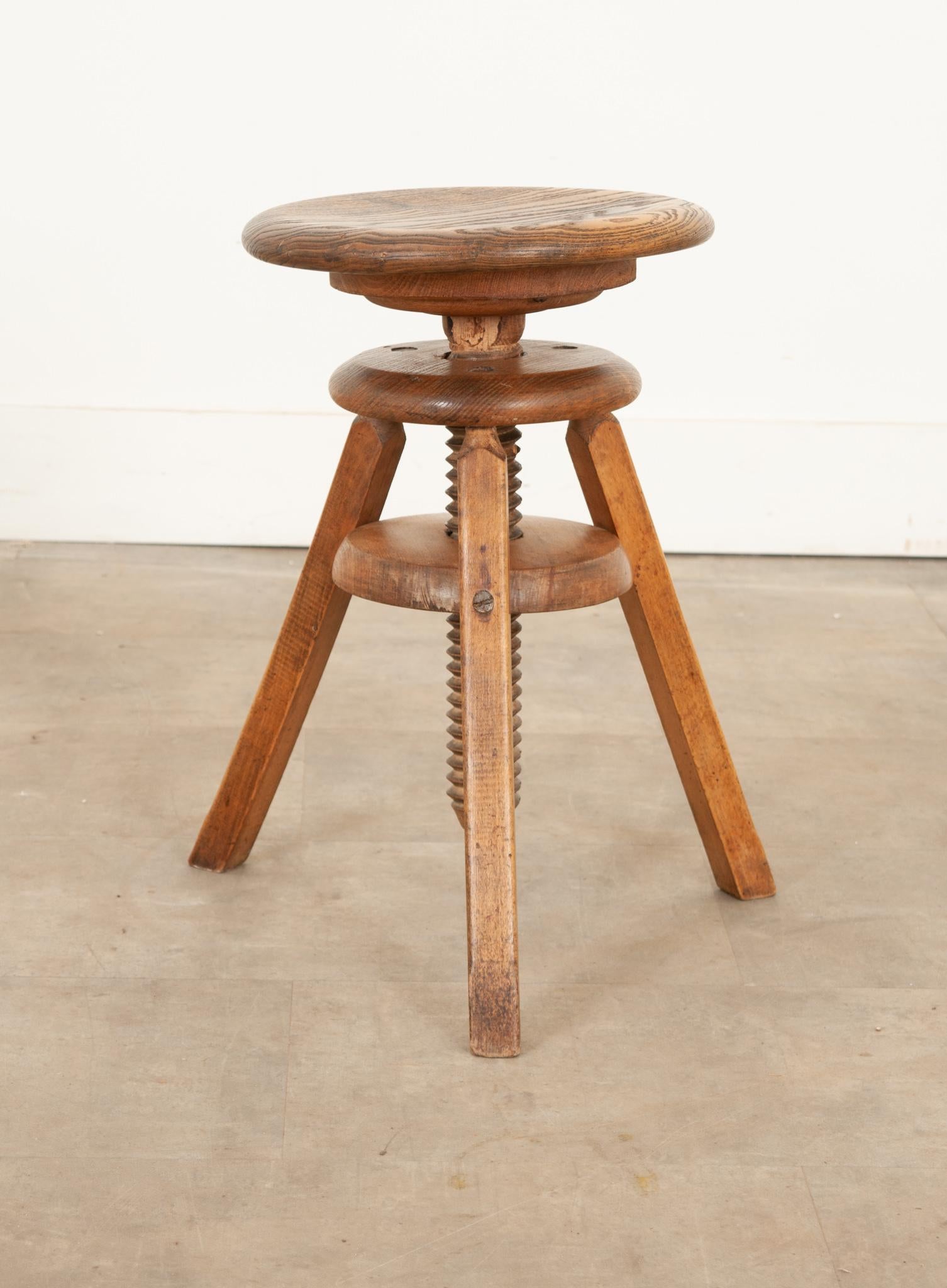 Rustic French 19th Century Ash Adjustable Stool For Sale