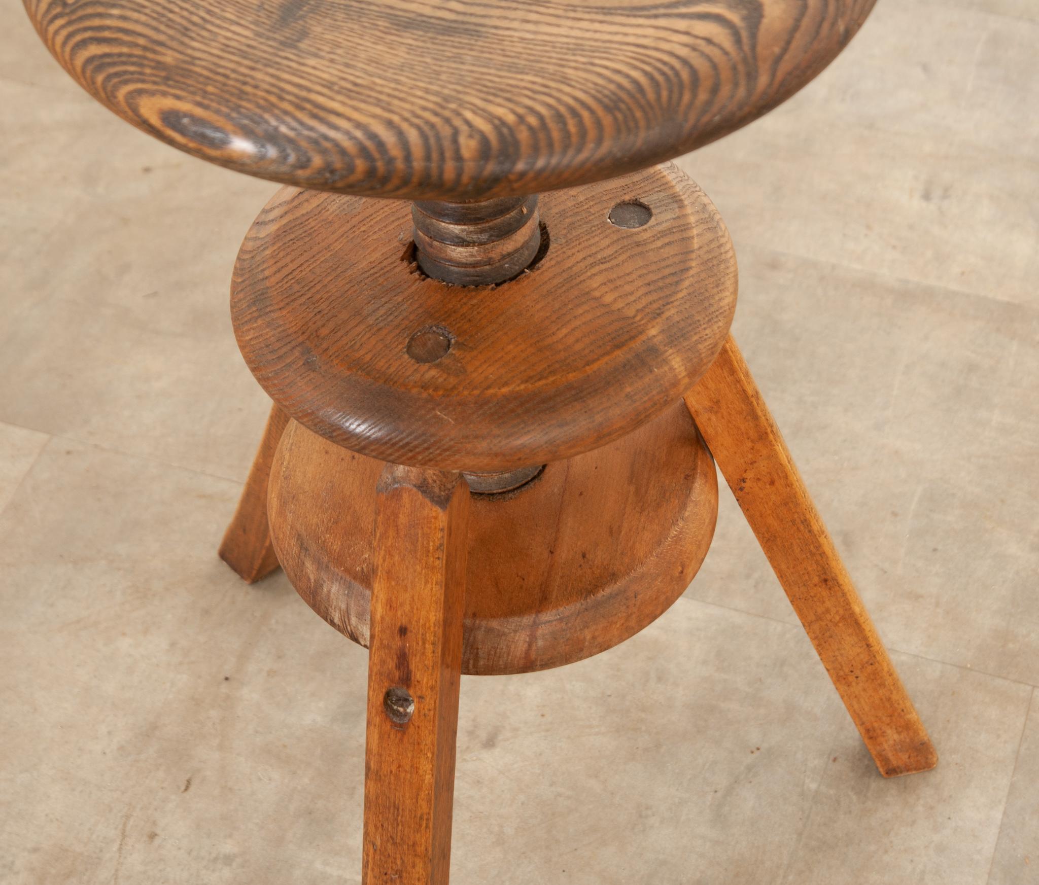 Wood French 19th Century Ash Adjustable Stool For Sale