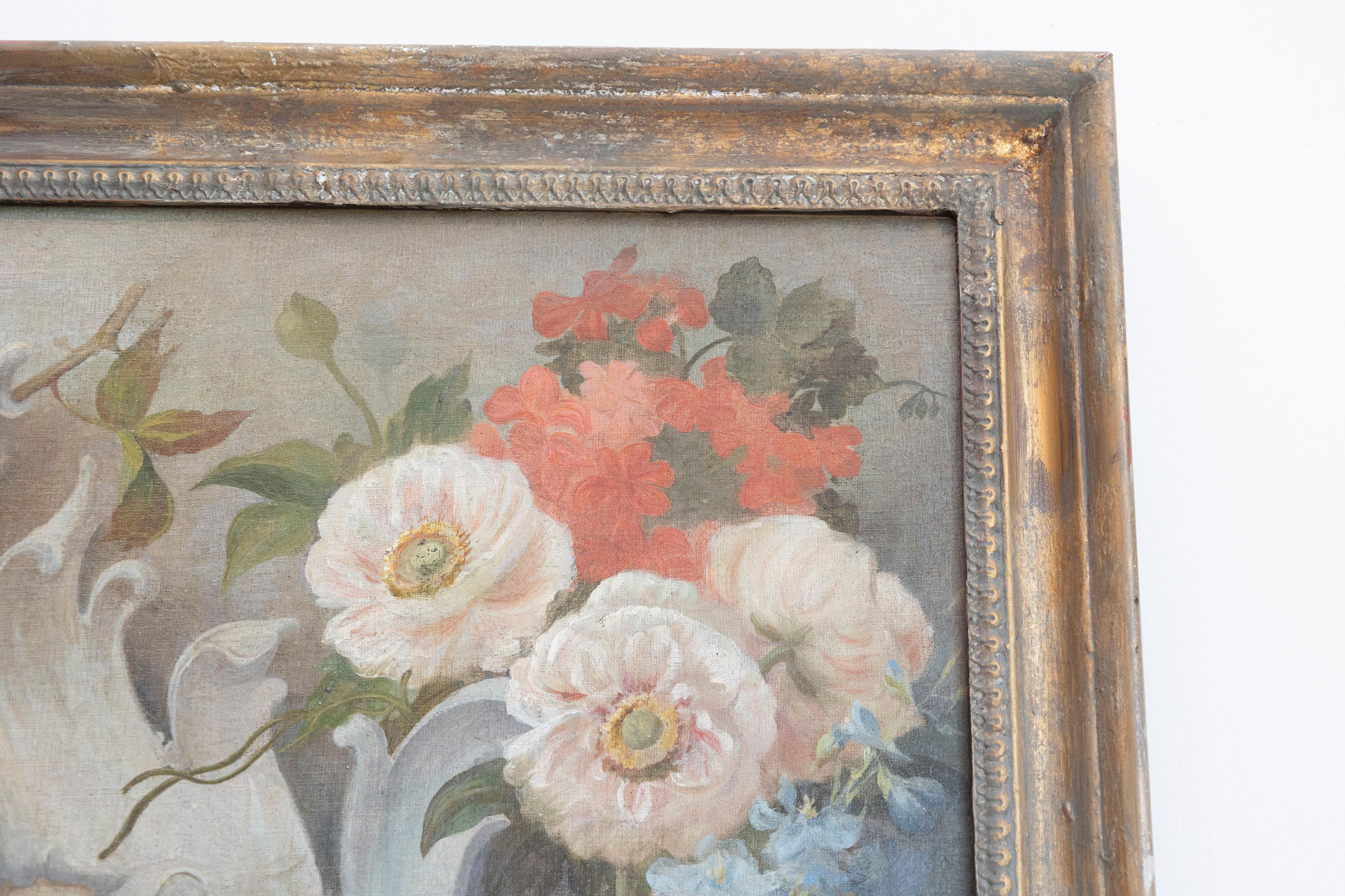 Canvas French 19th Century Aubusson Cartoon with Floral Decor Surrounding a Cherub For Sale