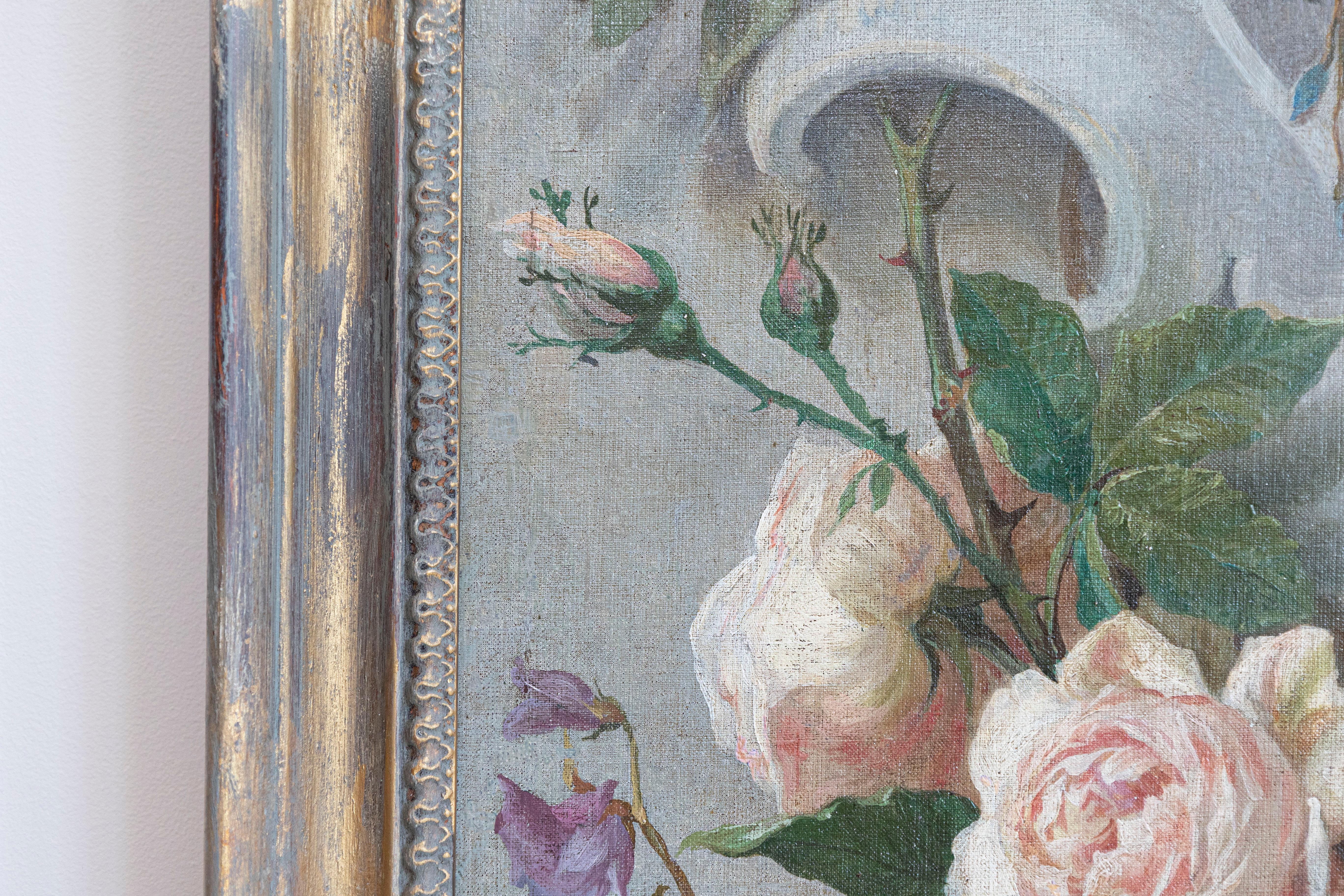 French 19th Century Aubusson Cartoon with Floral Decor Surrounding a Cherub For Sale 2