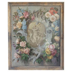 French 19th Century Aubusson Cartoon with Floral Decor Surrounding a Cherub