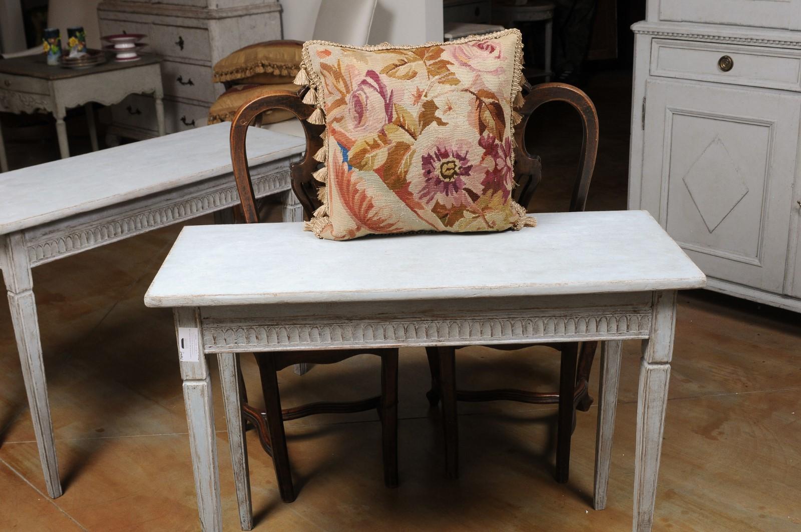 Woven French 19th Century Aubusson Floral Tapestry Pillow with Petite Tassels For Sale