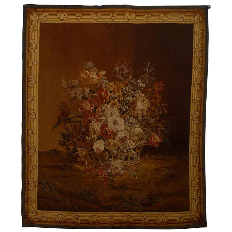 Tapisserie française d'Aubusson du 19ème siècle représentant un bouquet de fleurs en fleurs