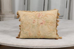 French 19th Century Aubusson Tapestry Pillow with Bouquet of Flowers and Tassels
