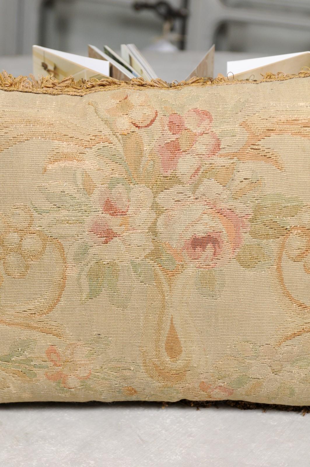 French 19th Century Aubusson Tapestry Pillow with Bouquet of Flowers and Tassels 1