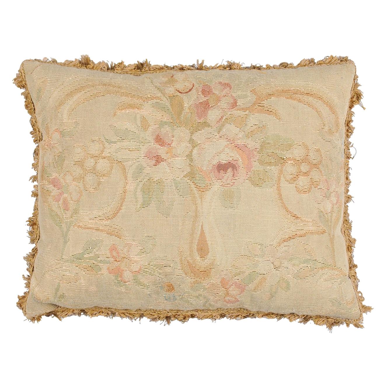 French 19th Century Aubusson Tapestry Pillow with Bouquet of Flowers and Tassels