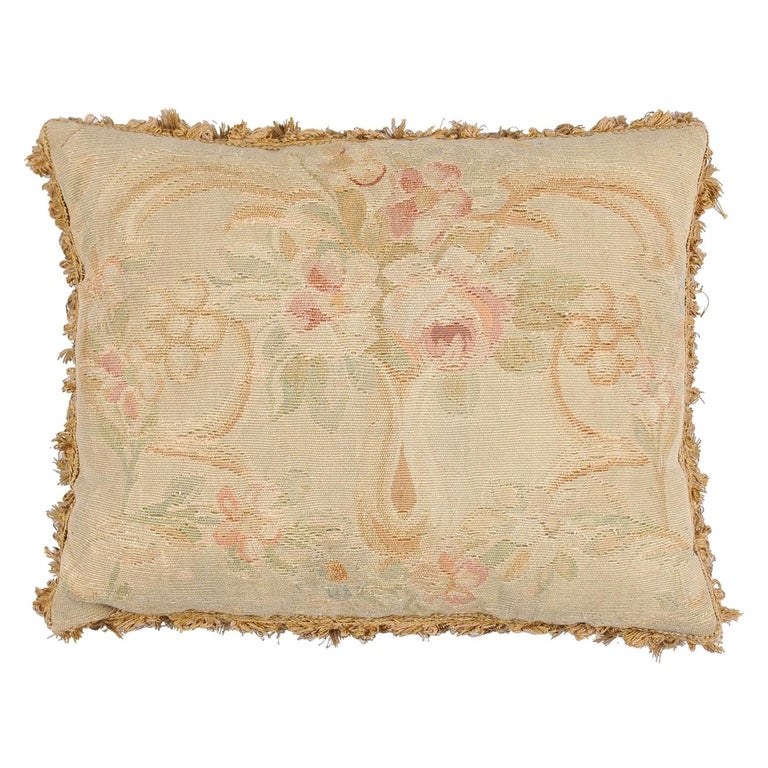 RIBBON ROSE BOUQUET Aubusson Tapestry Pillow Cushion Vintage French Home Decor