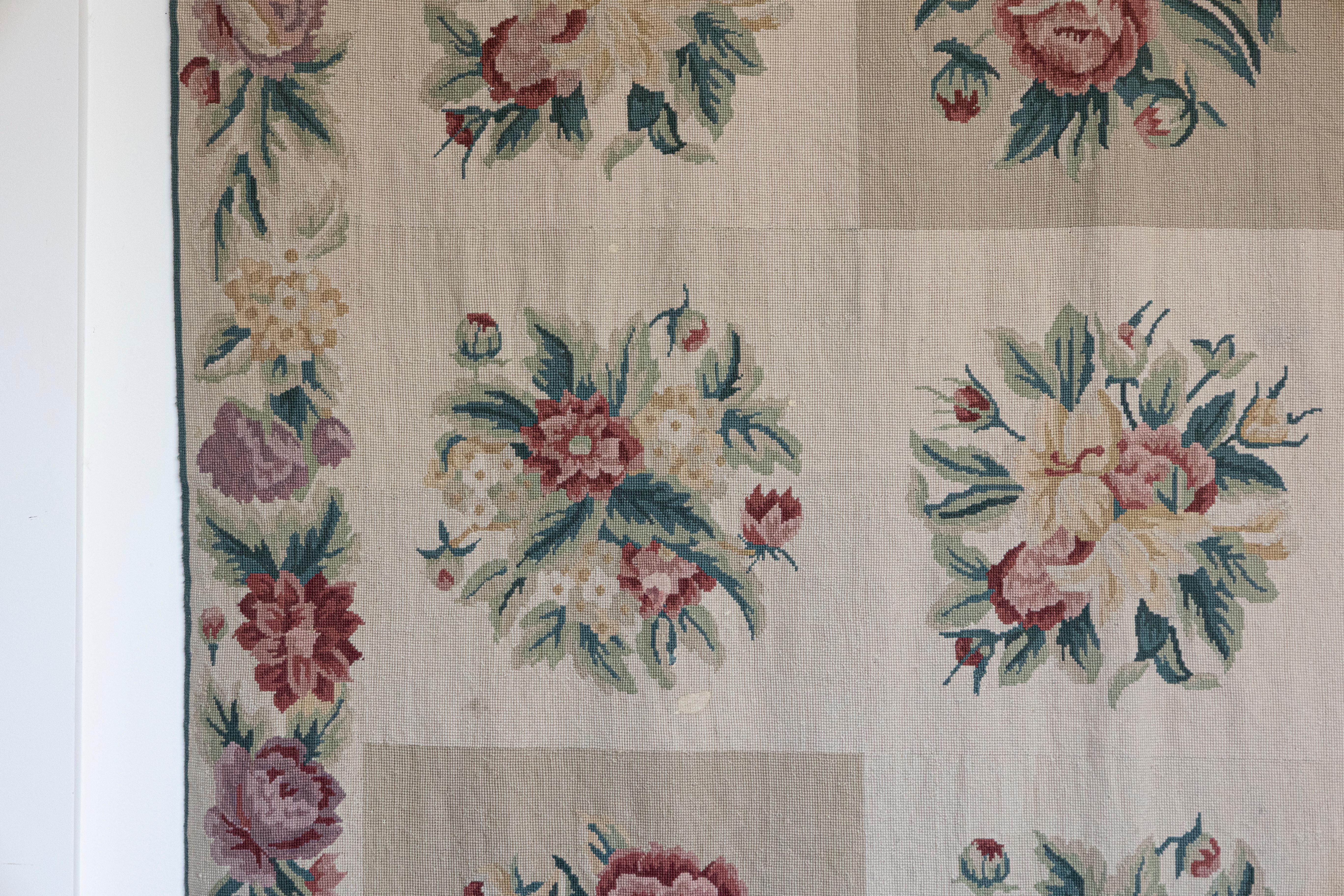 Woven French 19th Century Aubusson Wall Tapestry with Pink and Cream Floral Décor For Sale