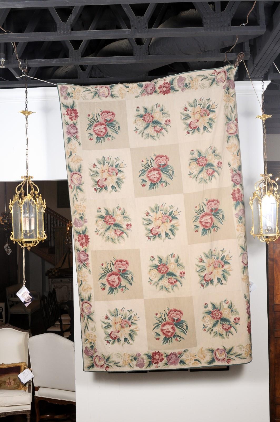 Woven French 19th Century Aubusson Wall Tapestry with Pink and Cream Floral Décor For Sale