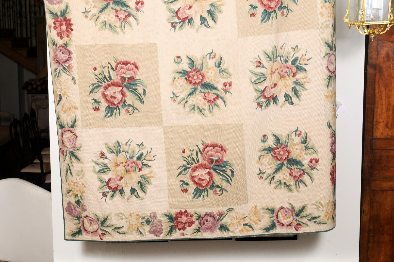 French 19th Century Aubusson Wall Tapestry with Pink and Cream Floral Décor For Sale 1