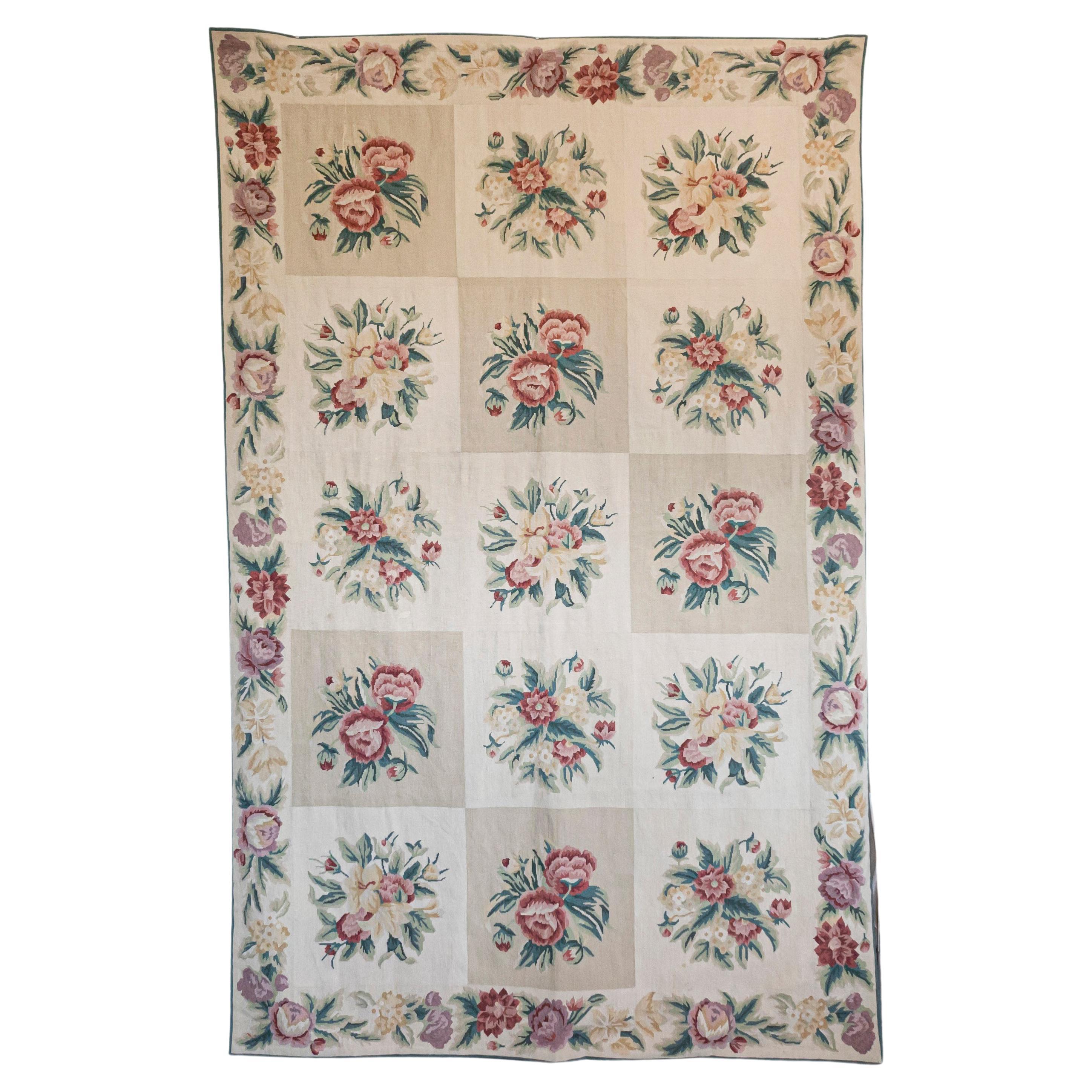 French 19th Century Aubusson Wall Tapestry with Pink and Cream Floral Décor