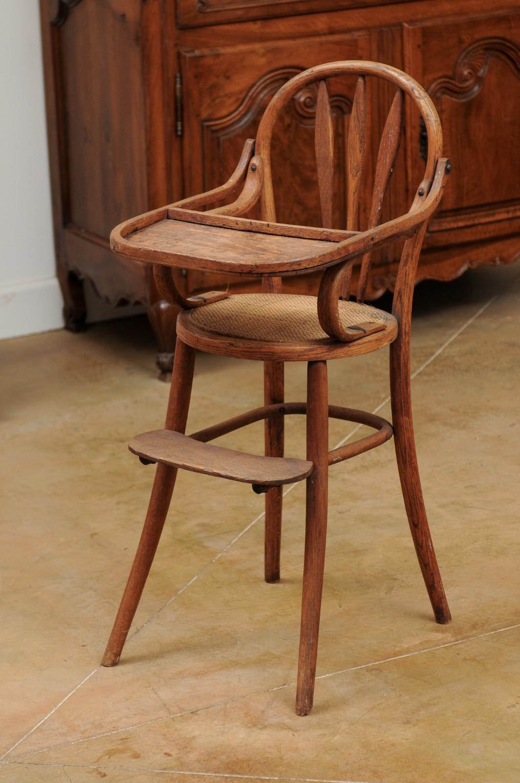 French 19th Century Baby's High Chair with Cane Seat and Weathered Patina 3