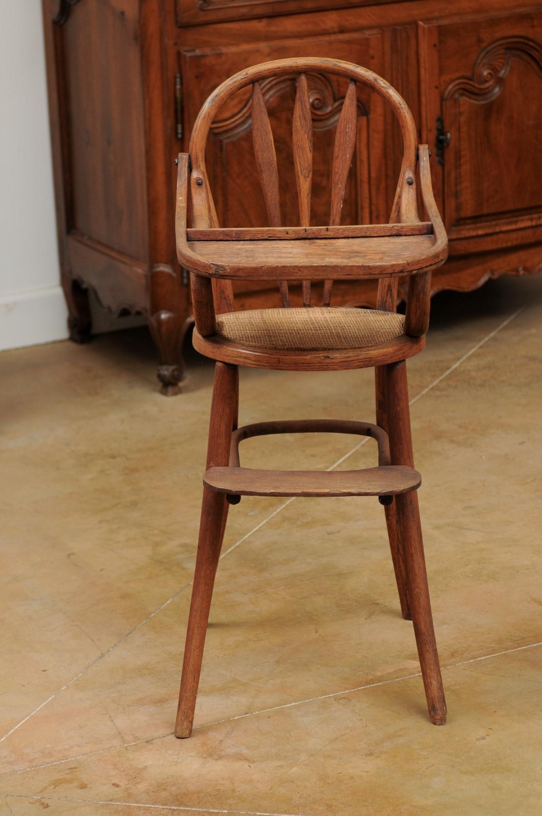 French 19th Century Baby's High Chair with Cane Seat and Weathered Patina 4