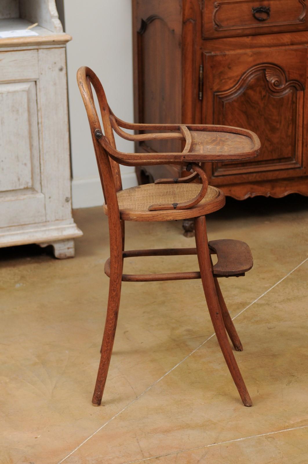 French 19th Century Baby's High Chair with Cane Seat and Weathered Patina In Good Condition In Atlanta, GA