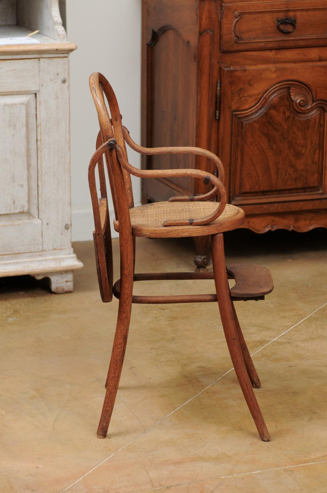 Wood French 19th Century Baby's High Chair with Cane Seat and Weathered Patina