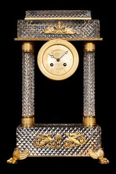 French 19th Century Baccarat Crystal and Ormolu Empire Style Mantel Clock
